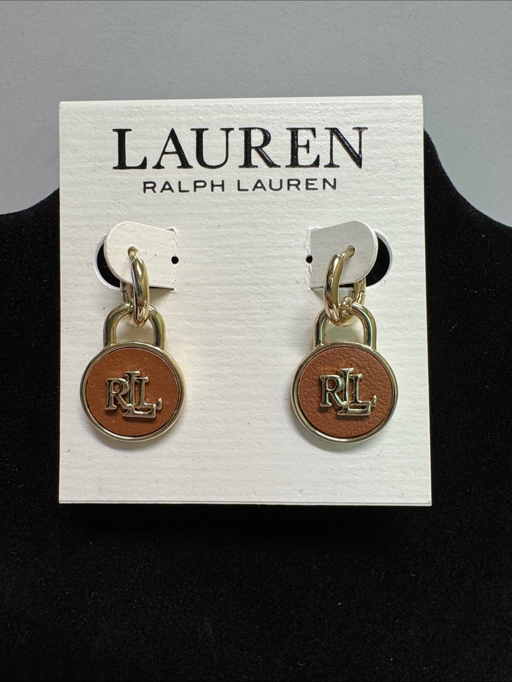 Lauren Ralph Lauren Gold-Tone Drop Earrings with Brown RL Medallions